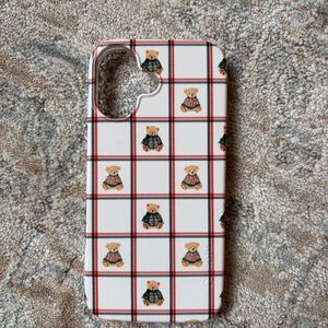 Apple Teddy Bear Plaid Phone Case - White and Black